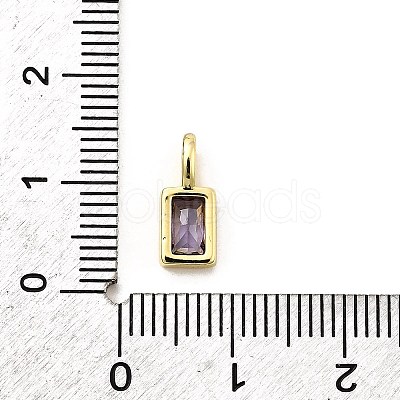 Rectangle Brass Micro Pave Cubic Zirconia Charms KK-C134-14G-1