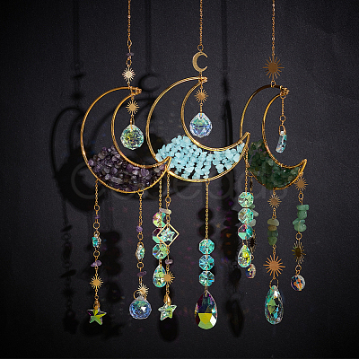 1Pc Alloy & Natural Gemstone Chips Moon Hanging Ornaments HJEW-BBC0001-17A-1