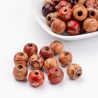 Round Printed Wood Beads X-WOOD-R243-13mm-M2-1