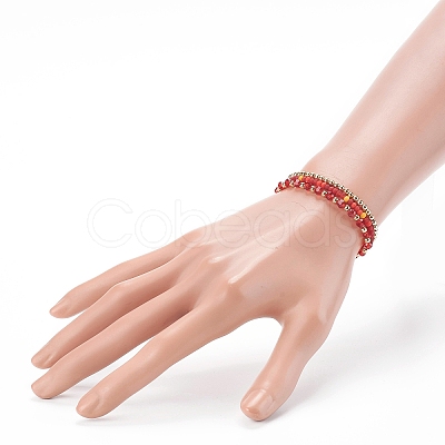 Glass & Brass Stretch Beaded Bracelets Sets BJEW-JB06151-1