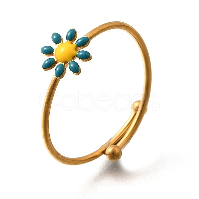 Daisy 304 Stainless Steel Enamel Open Cuff Rings for Women RJEW-M061-01G-10-1