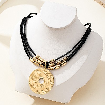 Alloy Disc with CCB Plastic Pendant Black Waxed Cord Multi-strand Necklaces FS-WG118E2-01-1