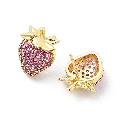 Strawberry Brass Micro Pave Cubic Zirconia Stud Earrings EJEW-M077-15G-1