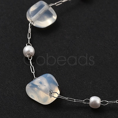 Opalite Nuggets Link Chain Necklaces NJEW-H041-06P-02-1