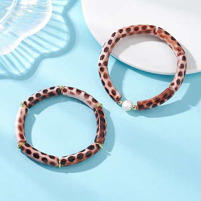 2Pcs 2 Styles Spray Painted Acrylic Beads Stretch Bracelets for Women BJEW-JB12951-1
