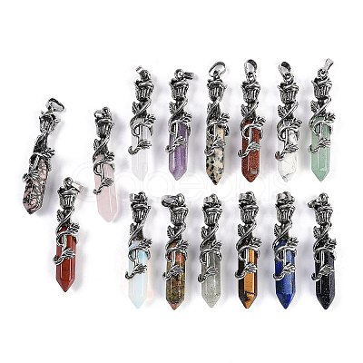 Natural & Synthetic Mixed Gemstone Faceted Double Termimal Pointed Big Pendants G-P547-03AS-A-1