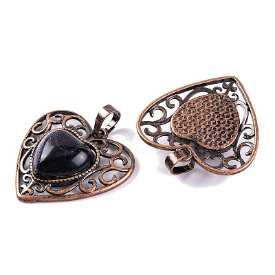 Synthetic Blue Goldstone Peach Love Heart Pendants G-G158-01-19-1
