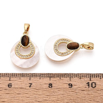 Natural Tiger Eye with White Shell Pendants KK-N287-11G-02-1