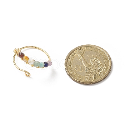 Natural Mixed Gemstone Braided Beaded Chakra Open Cuff Ring RJEW-JR00548-1