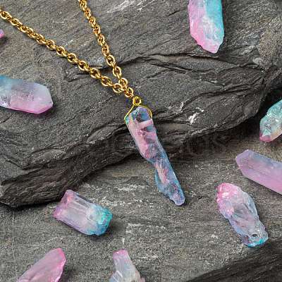 3Pcs Electroplate Natural Quartz Crystal Beads Strands G-FS0001-66-1