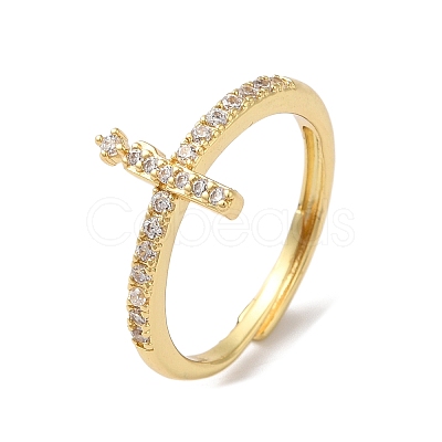 Rack Plating Brass Cubic Zirconia Arabic Letters Adjustable Rings for Women RJEW-S407-10G-08-1