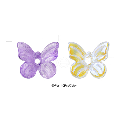 50Pcs 5 Colors Transparent Spray Painted Glass Charms GLAA-FP0001-12-1