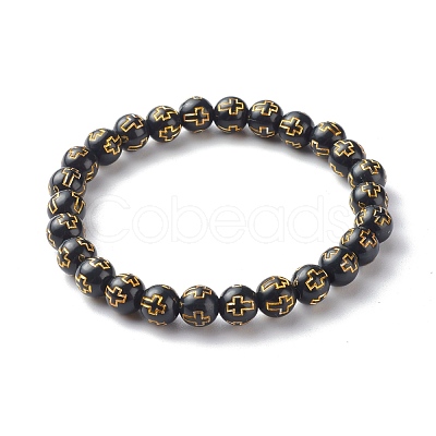 Imitation Wood Plating Acrylic Beads Stretch Bracelet Sets BJEW-JB06592-1