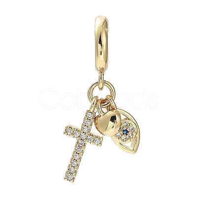 Rack Plating Eco-Friendly Brass Pave Clear Cubic Zirconia European Dangle Charms KK-M256-03G-1