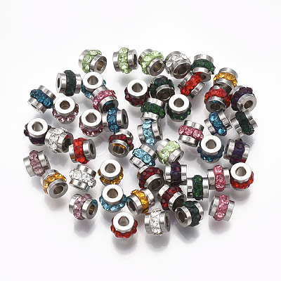 201 Stainless Steel Polymer Clay Rhinestone Inlaid Beads STAS-T041-03-1