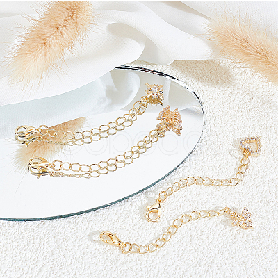 4Pcs Brass Micro Pave Clear Cubic Zirconia End with Chains HJEW-ME00134-1