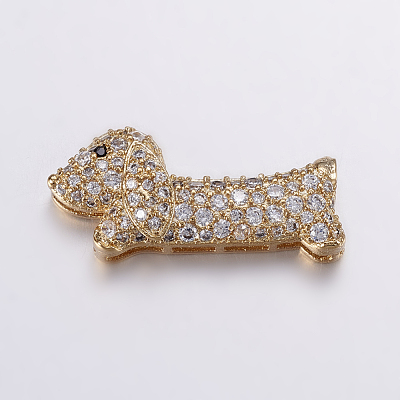 Brass Micro Pave Cubic Zirconia Puppy Pendants ZIRC-G125-35G-1