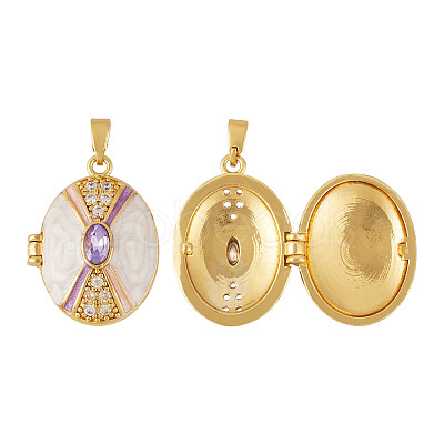 1Pc Brass Micro Pave Cubic Zirconia Locket Pendants KK-TADJ0001-07-1