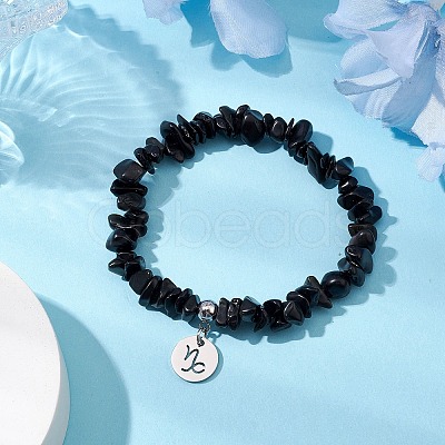 Natural Obsidian Chip Beaded Stretch Bracelets BJEW-JB11133-12-1