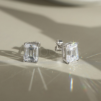 925 Sterling Silver Micro Pave Clear Cubic Zirconia Stud Earrings EJEW-G443-08P-1