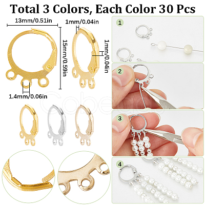 90Pcs 3 Colors Brass Leverback Earring Findings KK-SC0004-53-1