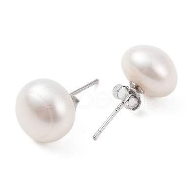 Natural Pearl Round Bead Stud Earrings X-EJEW-E298-01G-01P-1