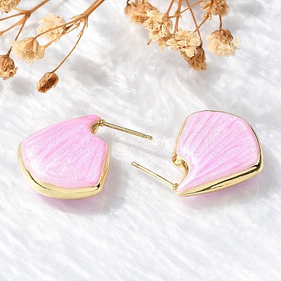 Shell Shape Brass Stud Earrings EJEW-G424-01G-1