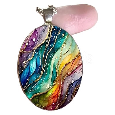 Zinc Alloy & Glass Oval Pendant Necklaces FS-WG171E2-01-1