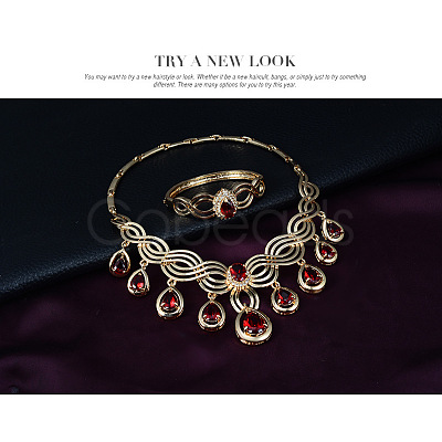 Teardrop Alloy Rhinestone Pendant Necklaces & Stud Dangle Earrings & Bangles & Rings Sets FS-WGBA23F-01-1