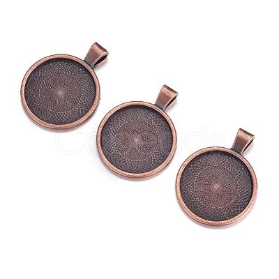 Flat Round Alloy Pendant Cabochon Settings PALLOY-A15654-R-1