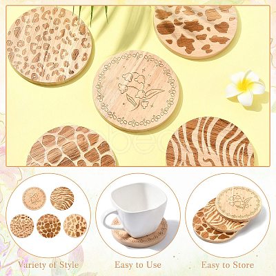 5Pcs 5 Colors Wood Coaster AJEW-CJ0001-67-1