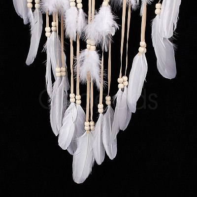 Handmade Round Cotton Woven Net/Web with Feather Wall Hanging Decoration HJEW-G015-02B-1