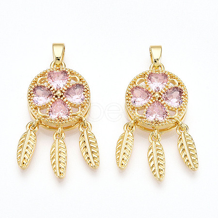 Brass Micro Pave Cubic Zirconia Pendants KK-N254-222G-1