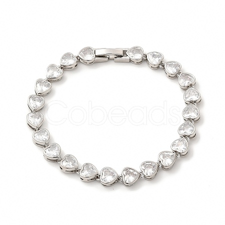 Clear Cubic Zirconia Heart Link Chain Bracelet BJEW-E073-05P-1