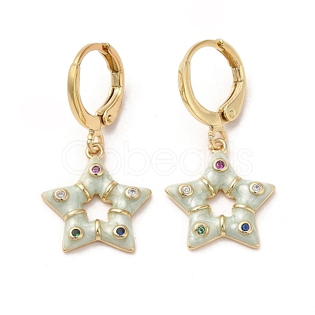Star Golden Brass Dangle Leverback Earrings EJEW-L268-033G-02-1