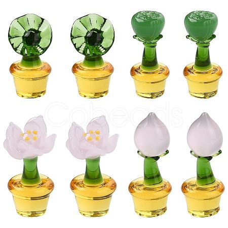 8Pcs 4 Styles Potted Plant Glass Figurines DJEW-CJ0001-11-1