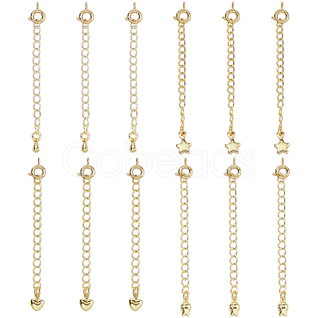 12Pcs 4 Styles Brass Curb Chain Extender KK-HS0015-33G-1