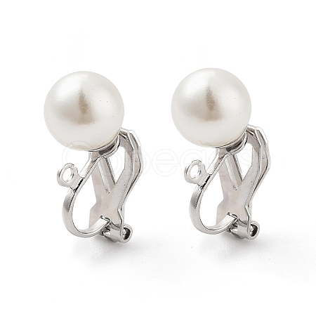 304 Stainless Steel Clip-on Earring Findings with Imitation Pearl Plastic Beaded STAS-H216-03D-P-1