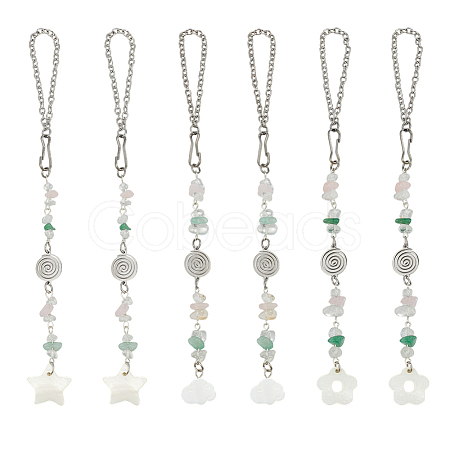 Natural Shell Cloud & Flower & Star Pendant Decoration HJEW-OC00289-1