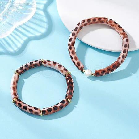 2Pcs 2 Styles Spray Painted Acrylic Beads Stretch Bracelets for Women BJEW-JB12951-1