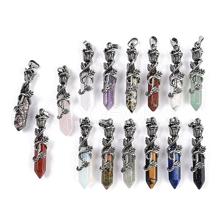 Natural & Synthetic Mixed Gemstone Faceted Double Termimal Pointed Big Pendants G-P547-03AS-A-1
