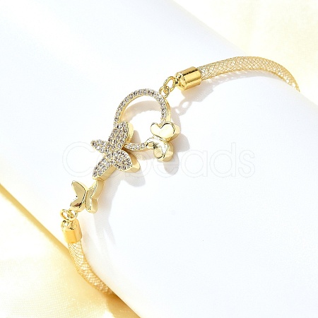 Brass Micro Pave Clear Cubic Zirconia Link Bracelets for Women BJEW-A029-01B-G-1
