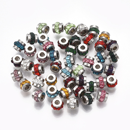 201 Stainless Steel Polymer Clay Rhinestone Inlaid Beads STAS-T041-03-1