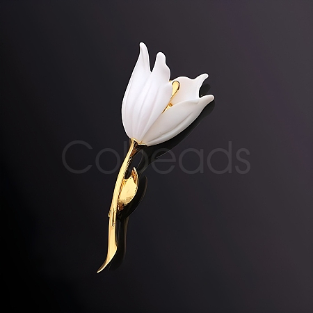 White Champaca Alloy Resin Brooch for Backpack Clothes  PW-WGA49BC-01-1