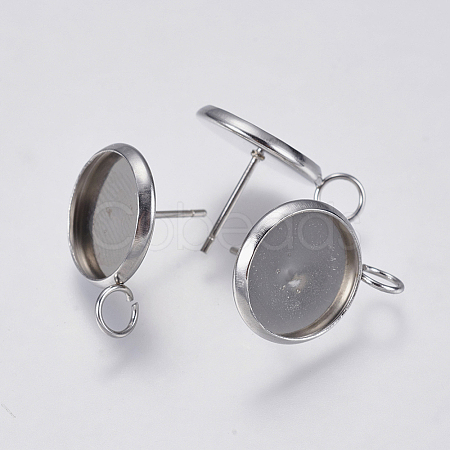 Non-Tarnish 201 Stainless Steel Stud Earring Settings STAS-I097-023-12mm-1
