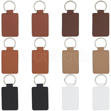 12Pcs 6 Colors Rectangle Imitation Leather Pendant Keychains KEYC-CL0001-55-1