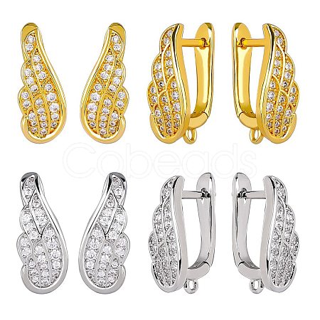 4 Pairs 2 Colors Rack Plating Brass Micro Pave Cubic Zirconia Hoop Earring Findings ZIRC-SZ0005-07-1