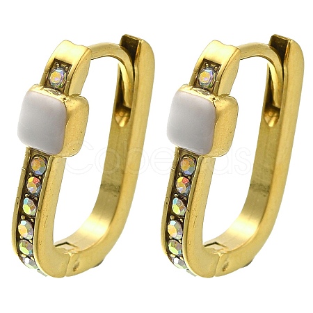 Ion Plating(IP) 304 Stainless Steel Enamel Rectangle Hoop Earrings EJEW-I316-05G-01-1