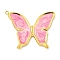 Ion Plating(IP) 304 Stainless Steel Pendants, with Enamel, Real 18K Gold Plated, Butterfly Charm, Flamingo, 36.5x35x2mm, Hole: 1.5mm