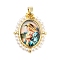 Rack Plating Brass Enamel Pendants, with Plastic Imitation Pearl, Long-Lasting Plated, Cadmium Free & Lead Free, Real 18K Gold Plated, Oval with Virgin Mary Charm, Turquoise, 28x22.5x6mm, Hole: 4.5x3.5mm